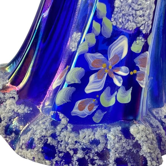 Fenton Bridesmaid Cobalt Blue Iridescent Glass Figurine Floral Artist Signed VTG - Picture 6 of 14